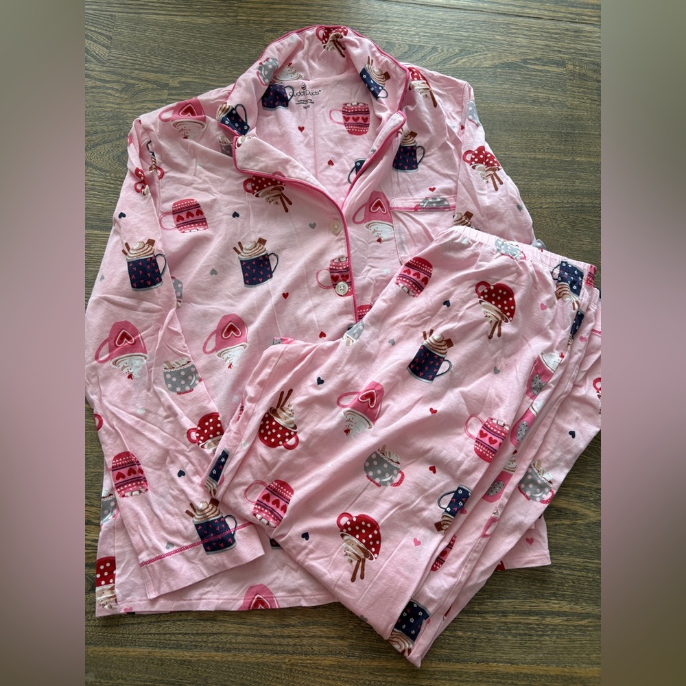 Cuddl Duds Pink Hot Cocoa Mug Print Pajama Set